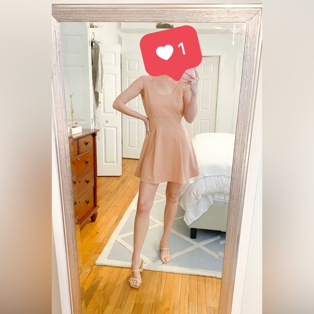 Double Zero Dress, size medium, tan/beige, pleated with low back and bow